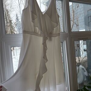 BCBG White Ruffle V-Neck Dress